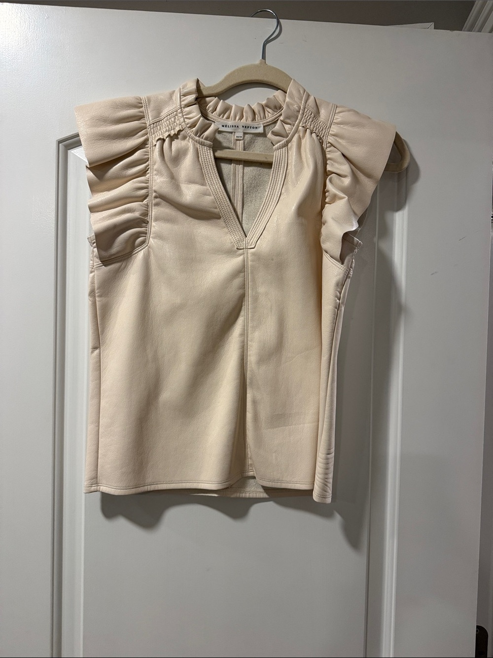 MELISSA NEPTON Cream Ruffle Sleeve V-Neck Top
